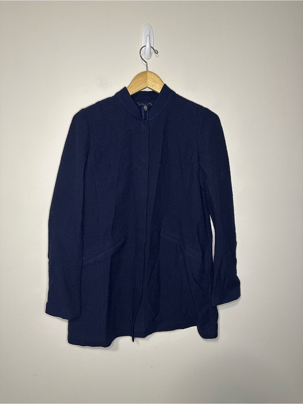 Eileen Fisher stand collar textured jacket tencel organic cotton blend navy sz S - Picture 8 of 9